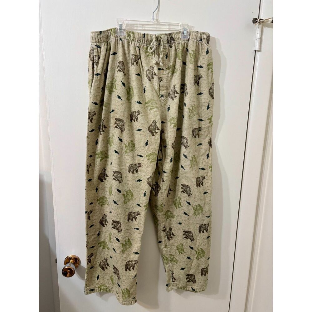 Puritan Vintage Womens XL 100% Cotton Tacoma Green Bears & Fish & Trees Pajamas